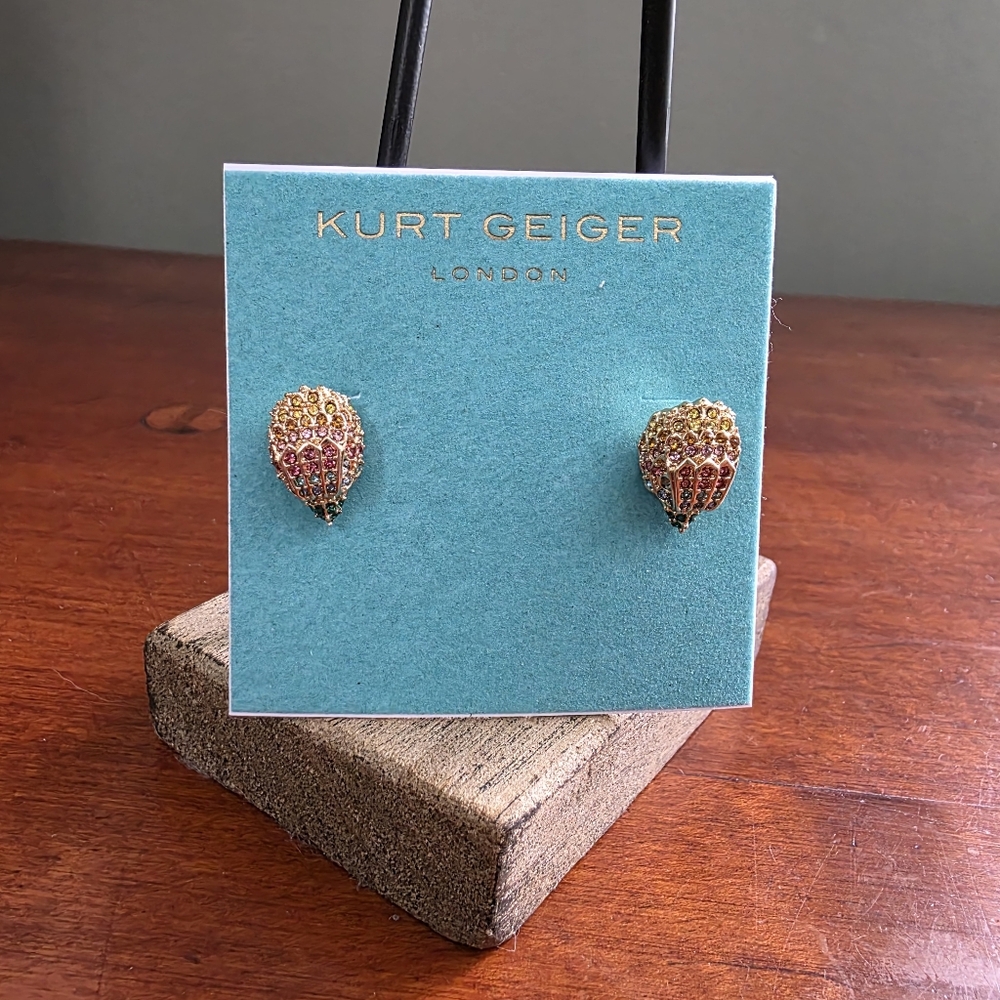 Kurt Geiger London Eagle Stud Earrings Rainbow Crystal Gold Tone NWT
